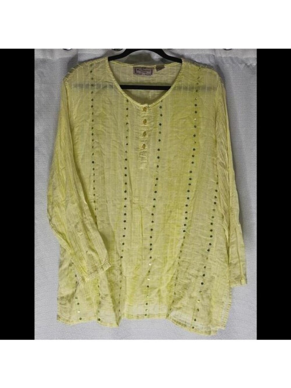 Bohemian Chic Yellow Button-Up Blouse with Embellishments, Plus Size 1X